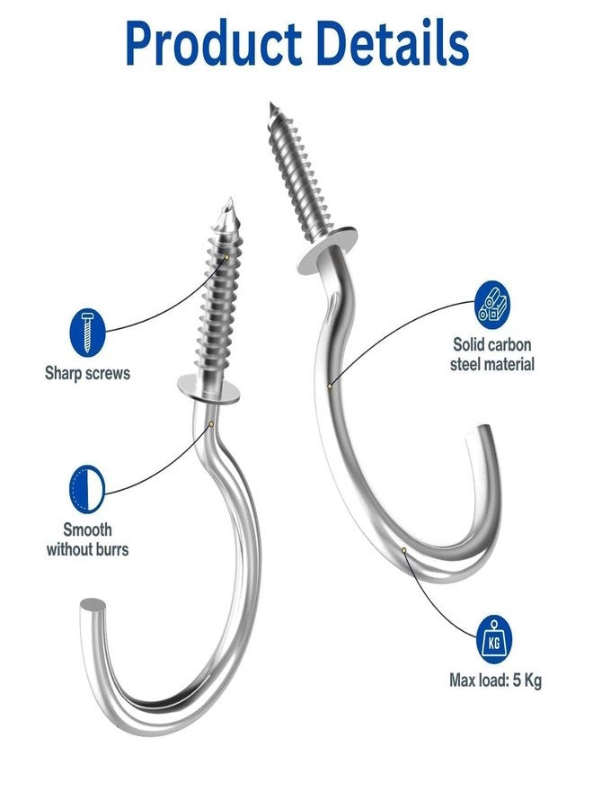 SASALES Steel Cup Ceiling Hooks Holder Heavy Duty J Hook. (1Inch) - Pack of 10 Pcs - Image 3